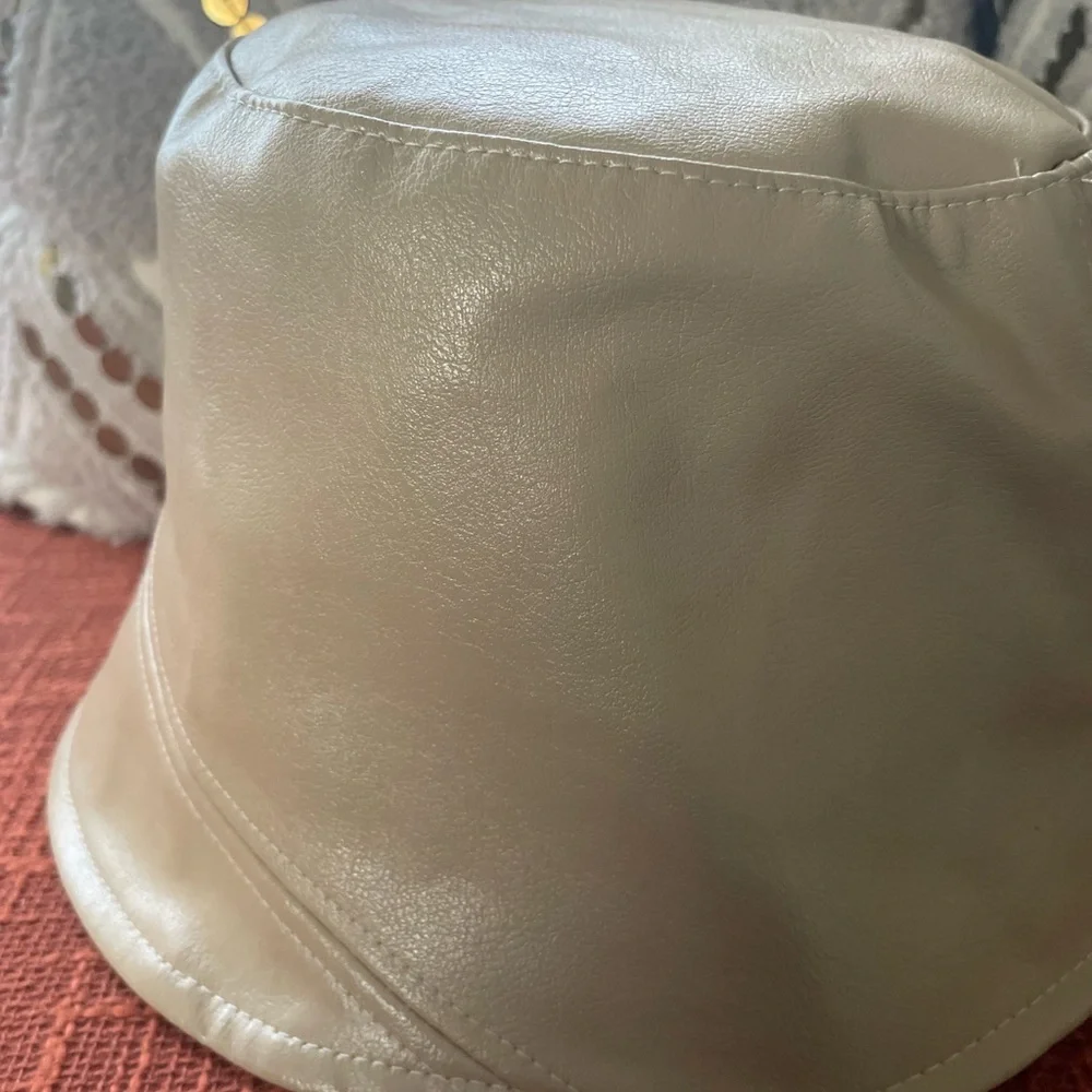 NWT Anthropologie Faux Leather Bucket Hat In Ivory Adjustable